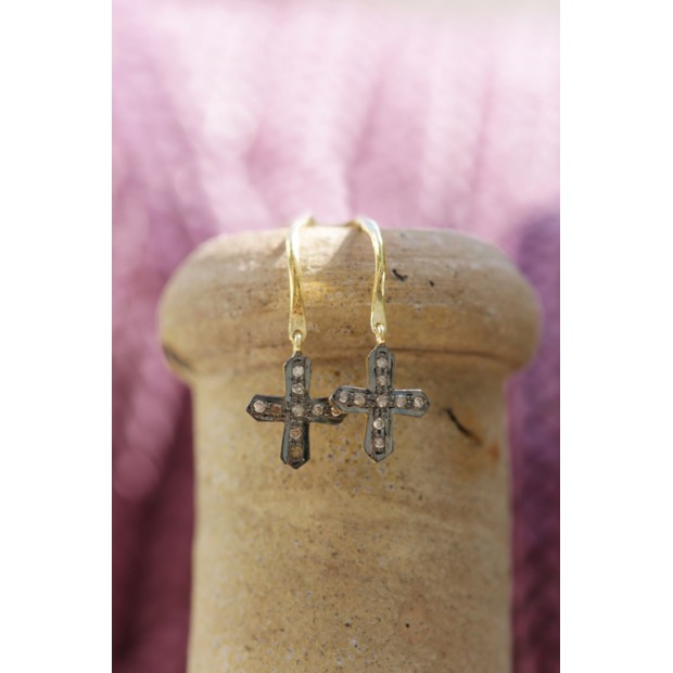 5 Octobre sidabro auskarai su deimantais CROSS D